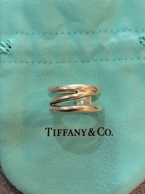 Tiffany & Co. Sterling Silver Spiral Double-Band Ring - Silver Size 7.5 -8